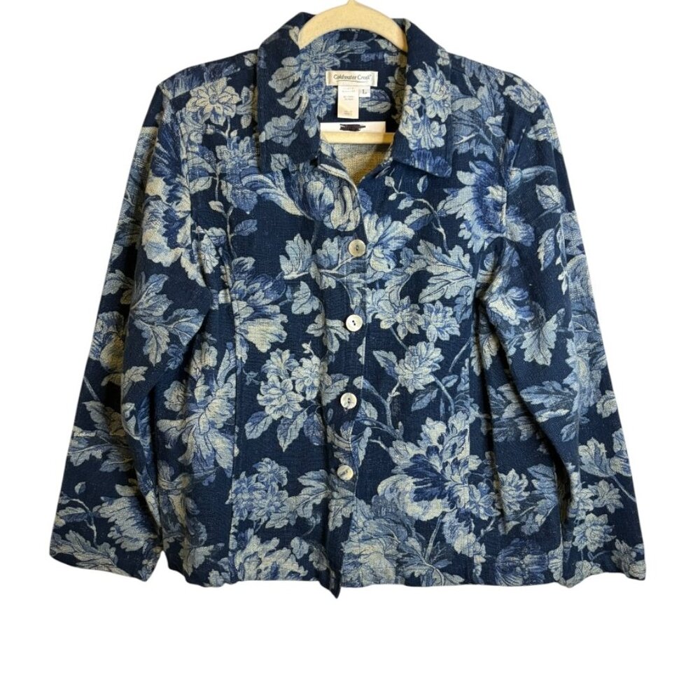 Coldwater Creek Jacket‎ Women's Large Floral Artsy Tapestry Blue